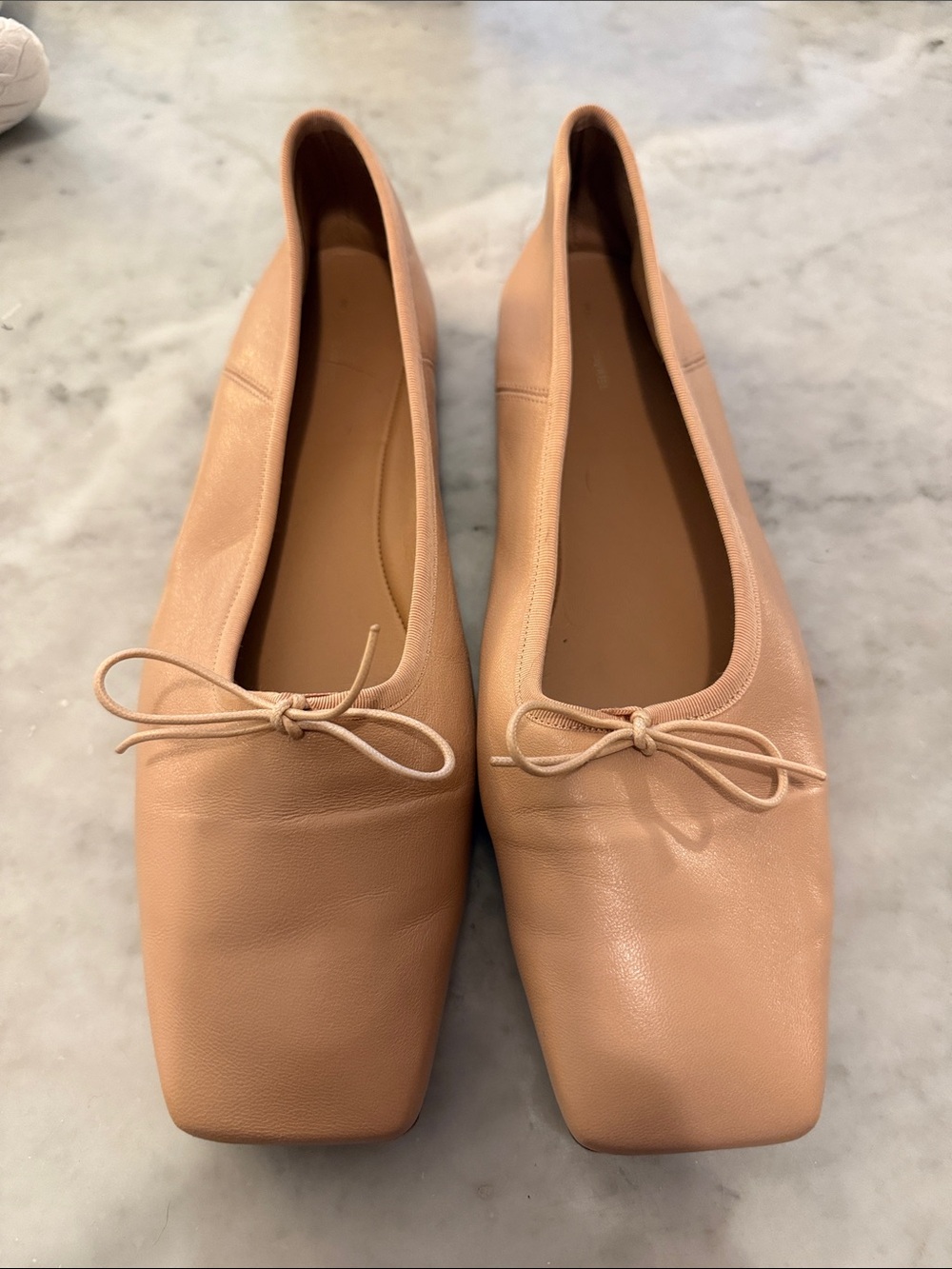 Mansur Gavriel Leather Square Toe Ballerina in Ballet